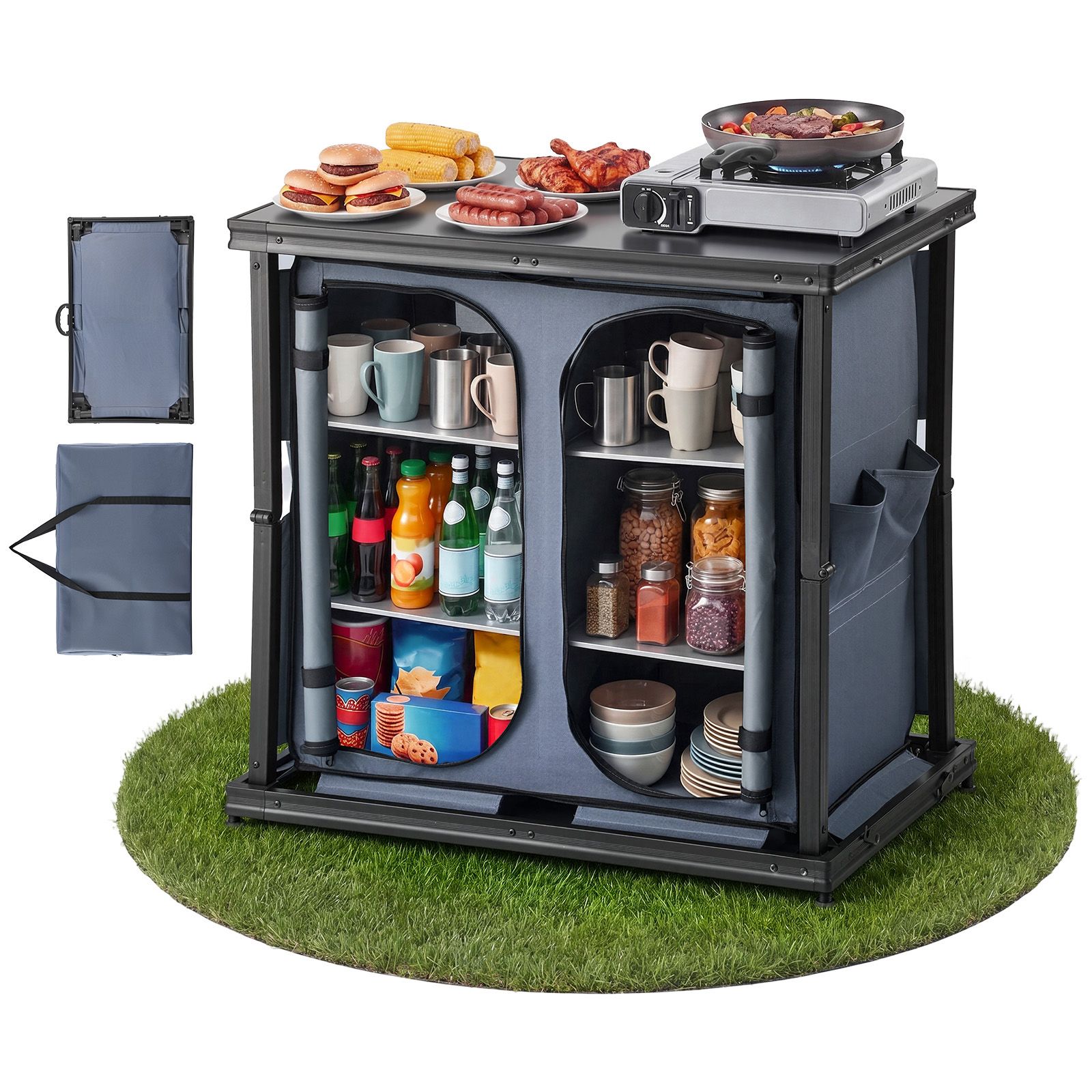 Camping Cooking Set Compact - Klappbarer Camping-Aufbewahrungsschrank, Tragbarer Leichter Aluminium-Tisch für