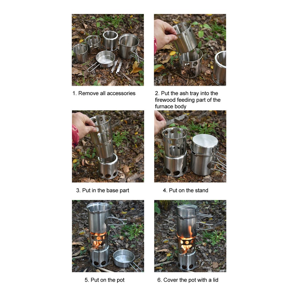Camping Outdoor Cooking Set - Langlebiges Edelstahl-Camping-Kochgeschirr-Set mit Rutschfester Halterung und