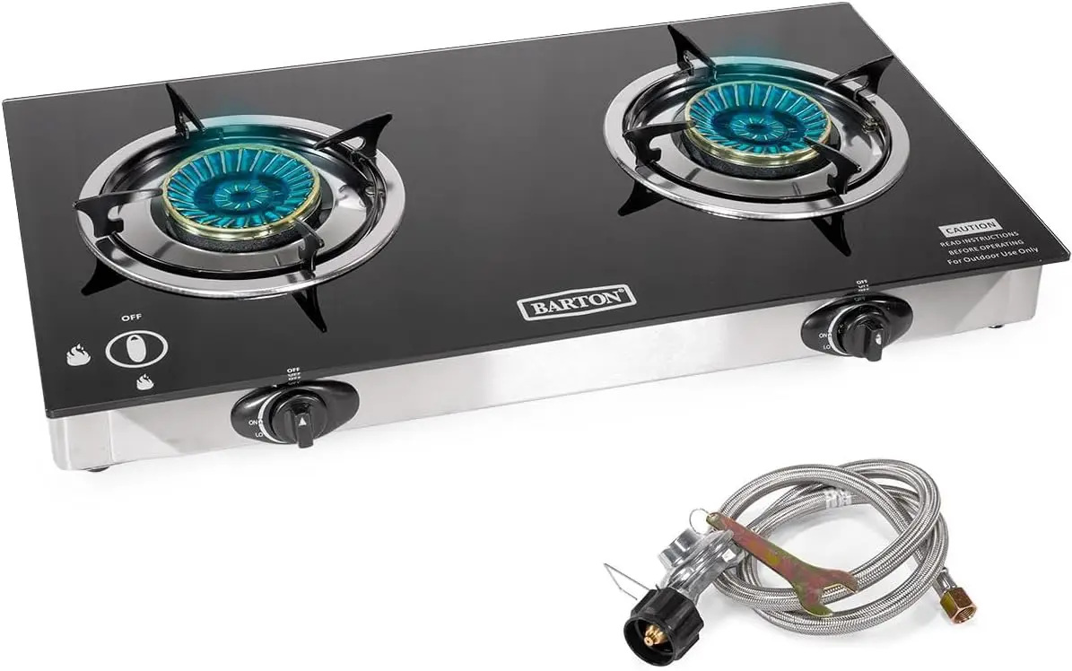 Camping Cooking Top - 2-Flammen-Propangaskocher, 25.516 BTU tragbarer Campingkocher mit
