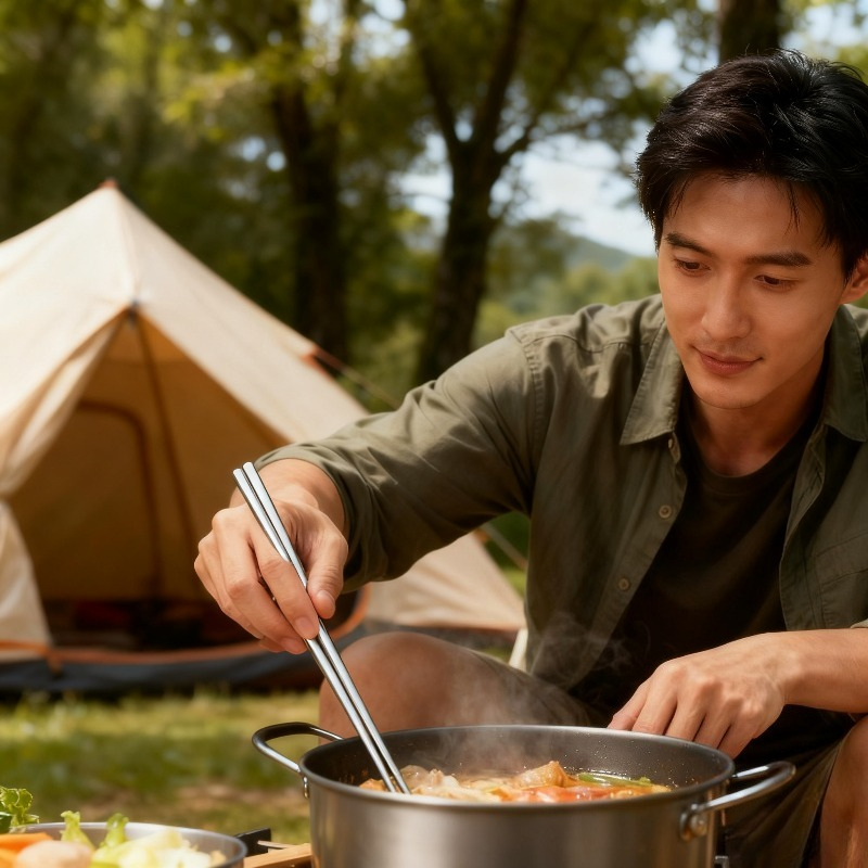 Camping No Cooking Meals - Langlebige, tragbare Titan-Essstäbchen, 23,5 cm, für