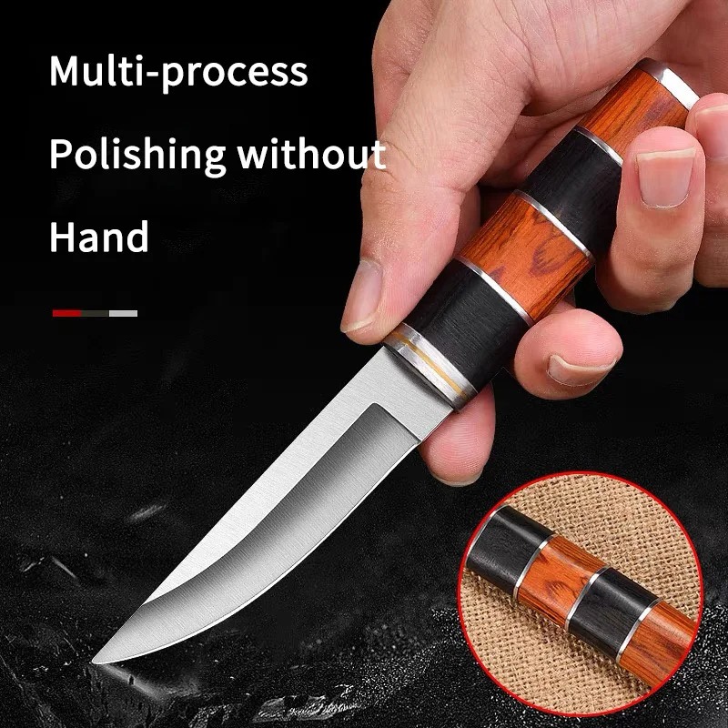 Camping Cooking Knife With Sheath - Hochwertiges Grillmesser aus Edelstahl mit Lederscheide