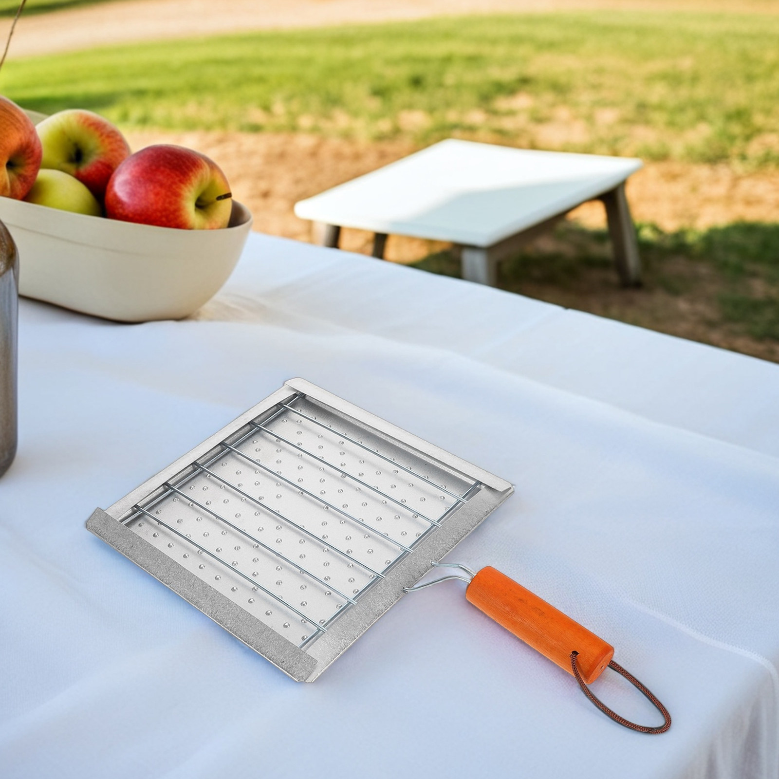 Camping Cooking Top - Tragbarer quadratischer Grillrost mit Holzgriff für