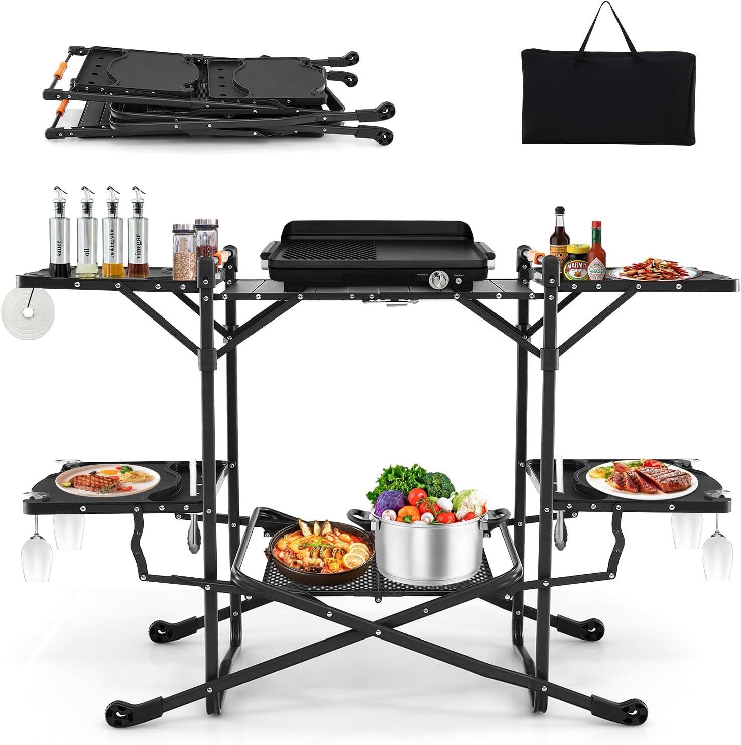 Camping Cooking Top - Tragbarer Outdoor-Klapptisch mit hitzebeständiger Oberfläche, 4