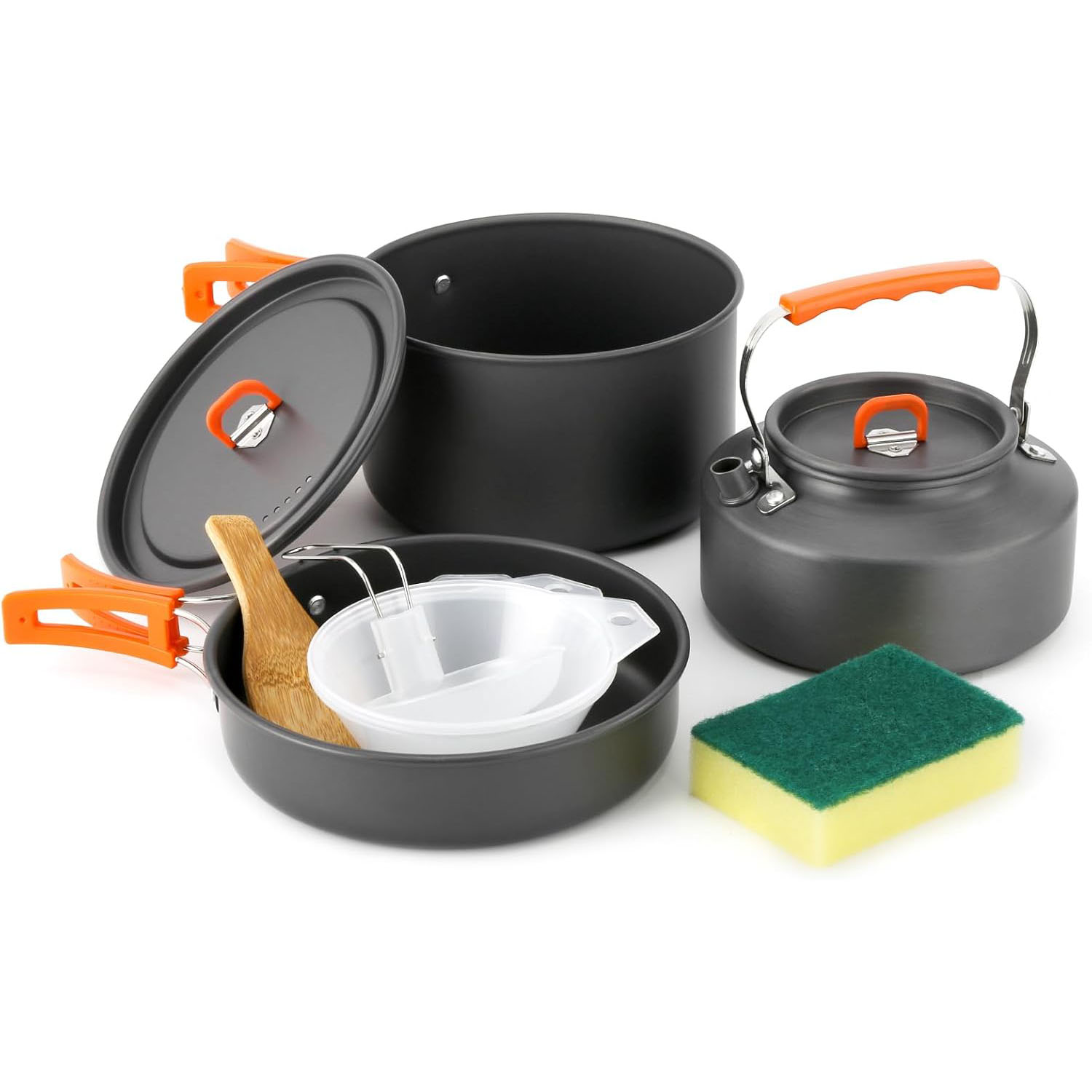 Camping Cooking Top - Camping-Kochgeschirr-Set mit Topf, Pfanne, Wasserkessel, Plastikschüssel