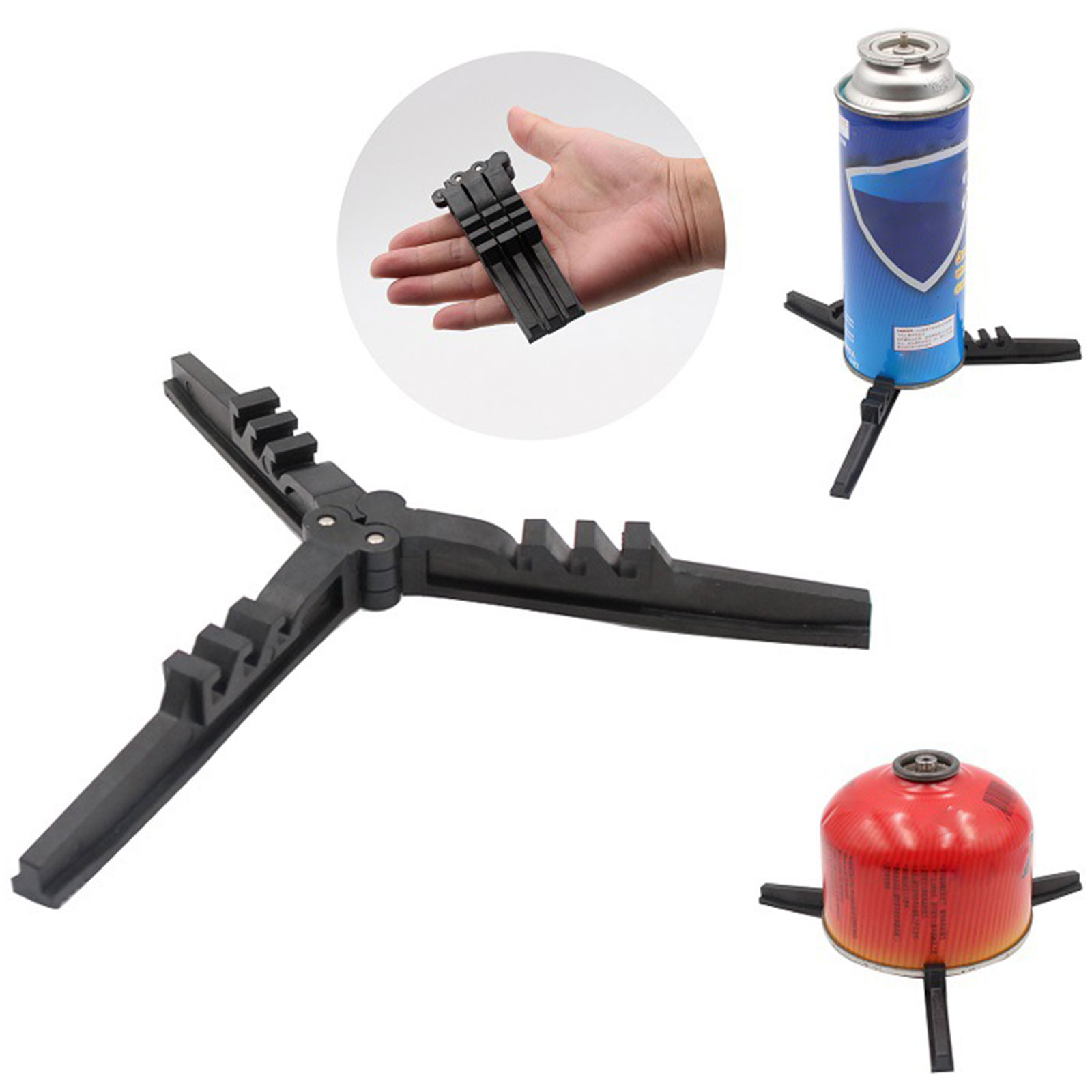 Camping Cooking Tripod - Outdoor-Camping-Gaskartuschenhalter mit Dreibein, Flaschenständer und Kippschutz