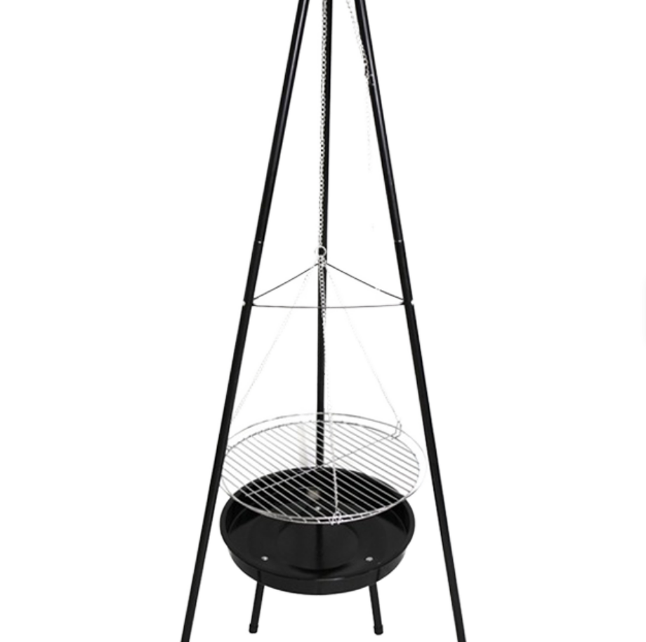Camping Cooking Tripod - Robuster Dreibein-Hängegrill mit Antihaftbeschichteter Eisen-Feuerstelle -