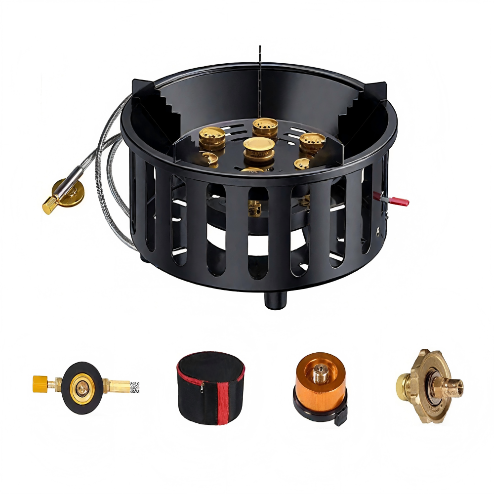 Cooking On Camping Stove - Hochleistungs-7-Kern-21000W Tragbarer Campingkocher Windgeschützter Outdoor-Gasbrenner mit