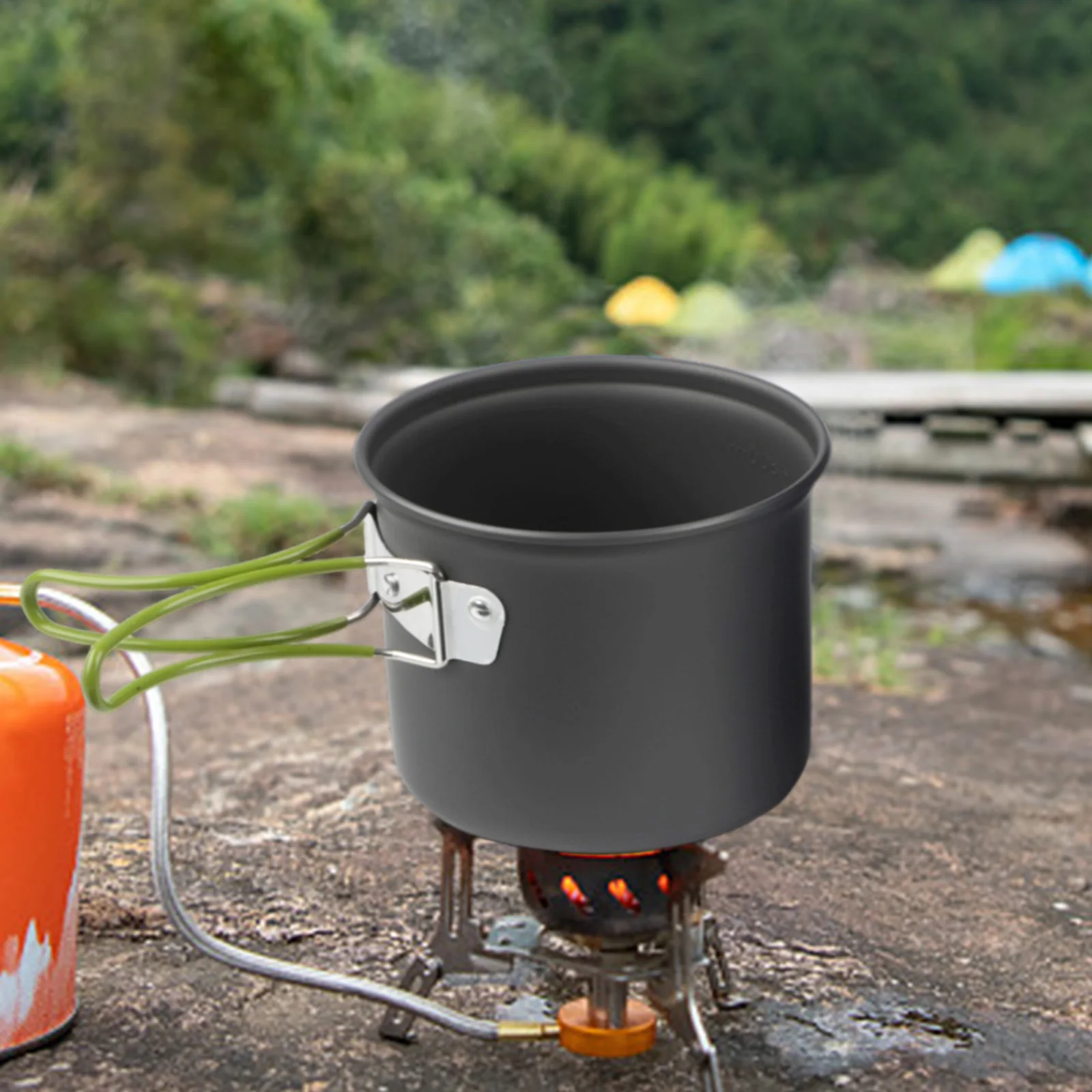 Camping Cooking Set Compact - Eloxiertes Aluminium-Kochgeschirr Camping-Topfset Kompaktes Outdoor-Kochset Camping-Netz-Tragetasche
