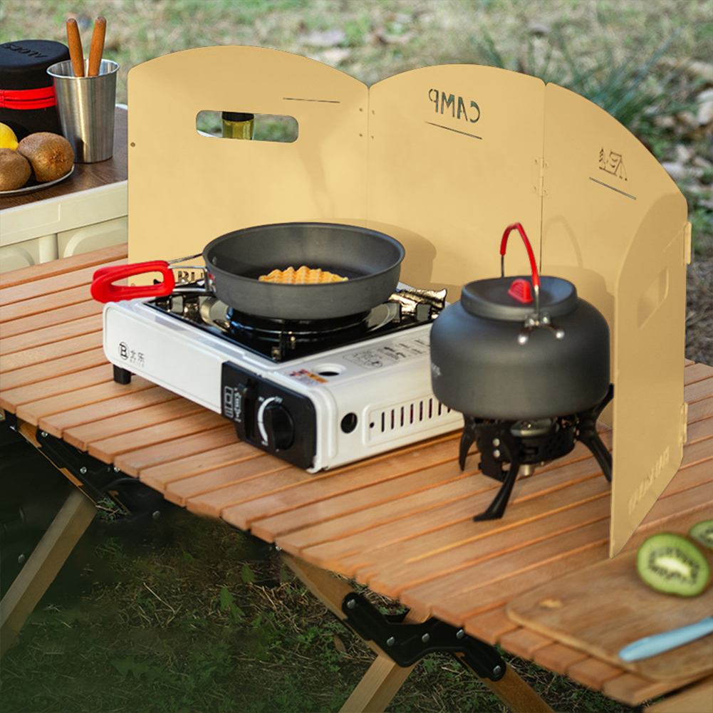 Cooking On Camping Stove - Faltbare Camping-Gasherd-Windschutzscheibe mit Aufbewahrungsschicht, Gasherd, winddichter