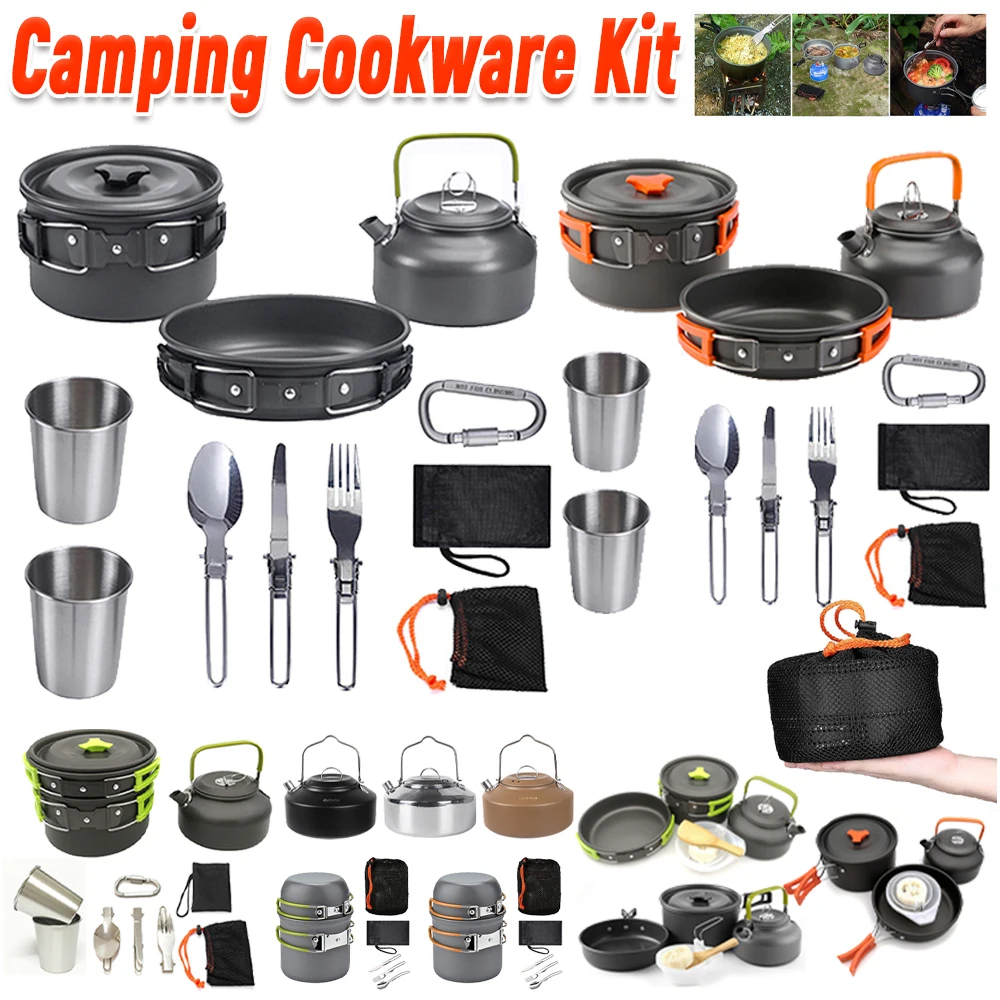 Camping Outdoor Cooking Set - Camping-Kochgeschirr-Set, Wasserkocher, Topf, Pfanne, Kochset, tragbar,