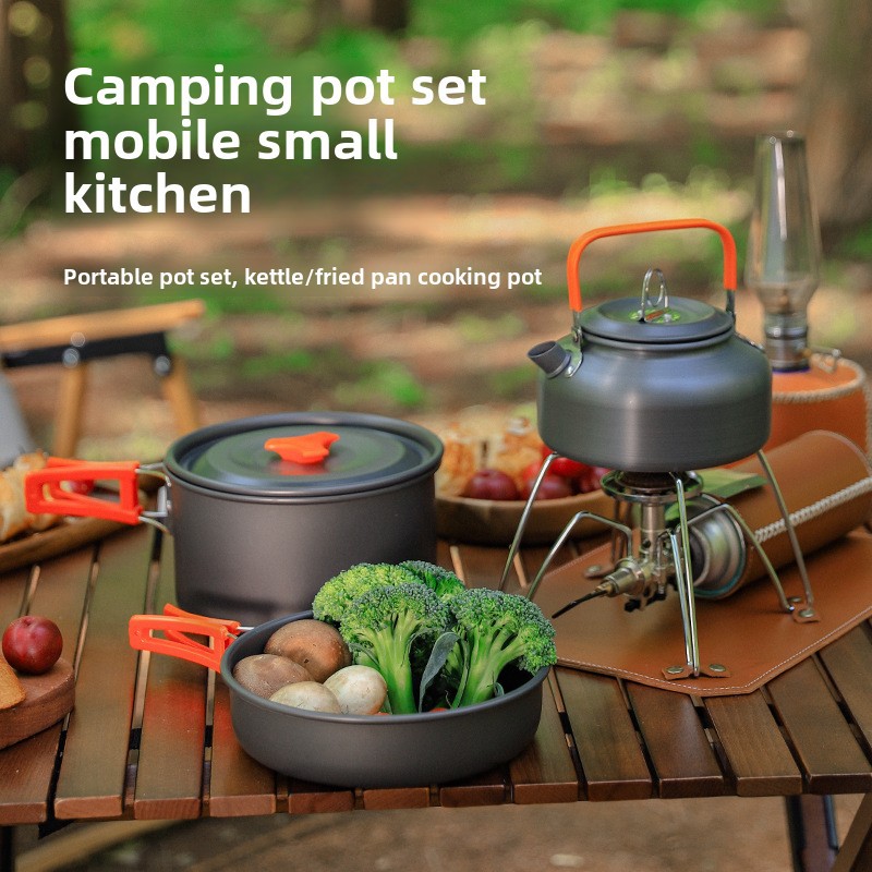 Camping Cooking Set 2 Person - Outdoor-Camping-Kochgeschirr-Set für 2–3 Personen, tragbare Antihaft-Töpfe,